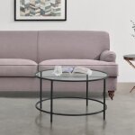 Table basse ronde pour salon petite table style plateau en verre pieds en acier 84 x 455 cm noir [en. ...