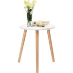 Costway table basse ronde style scandinave moderne en mdf et bois de pin dim. �40 x 48h blanc pour salon ...