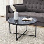 Table basse ronde uppvidinge pour salon 45 x 80 cm marbre noir - noir [en. casa]