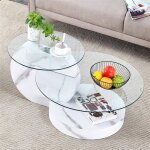 Table basse ronde verre double plateau avec blanche effet marbre la basetable basse transparente moderne ...