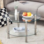 Table basse ronde en verre moderne double plateau avec pieds en m�tal stables table basse salon verre ...
