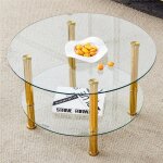 Table basse ronde en verre tremp� double plateau table basse salon moderne minimaliste transparente avec ...