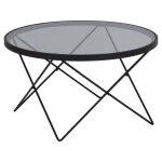 Table basse ronde 80x80x45 cm en verre tremp� fum� et acier noir