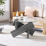 Table basse - welltin - plateau verre tremp� 8 mm - � 79 x h 45 cm - pieds crois�s mdf gris