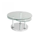 Table basse rose 3 plateaux en verre tremp et pied en acier chrom