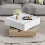 Table basse rotative 360� blanc et noyer 60 cm avec 2 tiroirs rangement int�gr� table de salon design ...