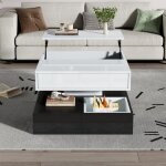 Table basse rotative 360� - plateau relevable modulable - 3 tiroirs pratiques - design g�om�trique double ...