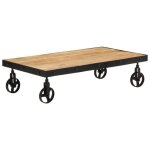 Table basse avec roulettes - vidaxl - bois de manguier massif - 100x55x26 cm - roulettes pratiques - ...