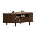 Table basse de salon - 100x50x36 cm - noyer - 1 tiroir - porte coulissante - espace de rangement ouvert ...