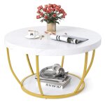 Table basse salon 80cm � 2 niveaux costway cadre en m�tal table basse bois de cocktail table ronde dappoint ...