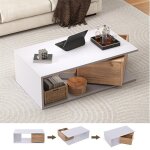 Table basse salon blanche laqu�e moderne avec tiroir pivotants � 360� table de salon basse avec espace ...
