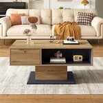 Table basse salon bois industrielle avec rangement double face table basse rectangulaire avec compartiment ...