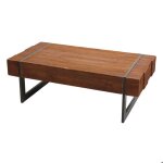 Table basse de salon en bois de sapin massif rustique 40x120x60cm marron 04 0005448