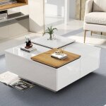 Table basse salon table basse carr�e moderne en bois blanc brillant avec plateau 75 * 75 * 335cm petit ...