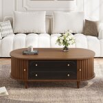 Table basse de salon table dappoint avec 2 tiroirs et portes coulissantes table de salon avec 4 pieds ...