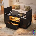 Table basse salon noir laque brillant avec led contr�le par app table basse moderne design avec 2 armoires ...
