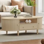 Table basse salon ovale table dappoint avec 1 tiroir et portes coulissantes espace de rangement ouvert ...