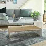 Table basse de salon scandinave - chêne et blanc - vintage - rectangulaire - 90 cm - adulte Table basse de salon scandinave - chêne et blanc - vintage - rectangulaire - 90 cm - adulte