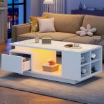 Table basse de salon avec tiroir table dappoint led brillante pour canap� avec compartiments de rangement ...