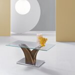 Table basse de salon en verre structure bois de teck - tindaro