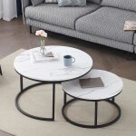 Table basse scandinave table dappoint gigogne ensemble de 2 surface en bois massif marbr et pieds en ...