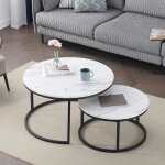 Table basse scandinave table dappoint gigogne ensemble de 2 surface en bois massif marbr et pieds en ...