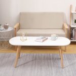 Table basse - scandinave - ovale - blanc - pieds en bois massif
