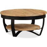 Table basse - style industriel - bois massif de manguier - marron - laqué - avec étagère Table basse - style industriel - bois massif de manguier - marron - laqué - avec étagère
