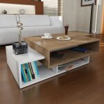 Table basse - tab - blanc noyer - style scandinave moderne - laqu�