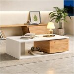 Table basse avec tiroir pivotant � 360�90x50x30cmtable dappoint de salon brillanteespace de rangement ...