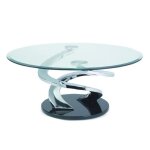 Table basse tornade design en verre et pi�tement chrom�