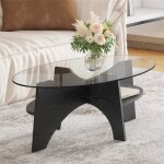 Table basse transparente en verre tremp� ovale avec compartiment table basse�salon moderne avec pieds ...