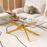 Table basse en verre tremp� costway 120 x 60 x 455cm table rectangulaire de salon pieds tubulaire en ...