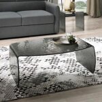 Table basse en verre tremp� - elmo - mod�le bomb� fum� - gris - blanc - design contemporain