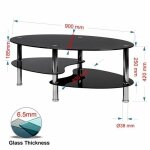 Table basse en verre tremp� - noir - design ovale - rangement
