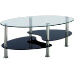 Table basse en verre trempé noir et transparent - design contemporain - salon - avec rangement Table basse en verre trempé noir et transparent - design contemporain - salon - avec rangement