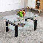 Table basse verre trempé rectangulaire 100 x 60 x 43cm pour stockage avec etagère inférieure design multifonct ... Table basse verre trempé rectangulaire 100 x 60 x 43cm pour stockage avec etagère inférieure design multifonct ...