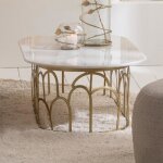 Table basse vintage 122x61x35 cm en métal doré et marbre - mooza Table basse vintage 122x61x35 cm en métal doré et marbre - mooza