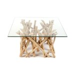 Table basse wooden carr�e 80 cm ? table basse design en bois flott� et verre tremp�