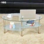 Table basse yec - verre renforc� - salon - ovale - blanc - essentiel
