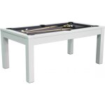 Table de billard convertible en table  manger meyer - blanc - tapis gris - 183 x 103 x 80. 5 cm