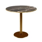 Table bistrot - rome �70 cm - plateau marbre vein� - pi�tement fonte thermolaqu�e dor� - 2 places
