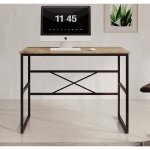 Table de bureau 100cm style industriel structure acier noir mat melamine couleur pin atlantique mod�le ...