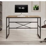 Table de bureau 120cm style industriel structure acier noir mat melamine couleur pin atlantique modle ...