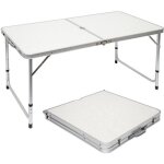 Table de camping 120x60cm en aluminium gris clair hauteur réglable format mallette Table de camping 120x60cm en aluminium gris clair hauteur réglable format mallette