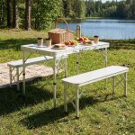 Table camping pliante aluminium 90x60 cm avec 2 bancs pliable valise portable l�ger pique - nique jardin ...