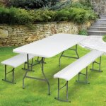 Idmarket table pliante dappoint portable 180 cm et 2 bancs pliables pour camping ou r�ception