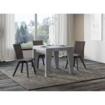 Table carr�e extensible 4 � 10 personnes l 90 � 246 cm gris effet ciment naxo 2 pieds