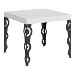 Petite table carre 90x90 cm extensible 10 personnes 90  246 cm blanc et pieds mtal anthracite kazay ...