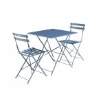 Table de jardin bistrot pliante m�tal + 2 assises bleu gris� 70 x 70cm. acier thermolaqu�